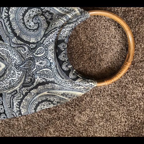 Bamboo handle handbag Boho Paisley print - Picture 2 of 6